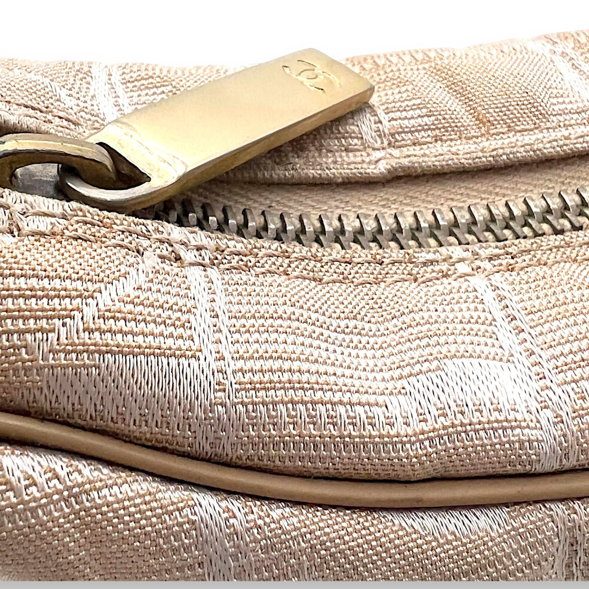 Travel Line Shoulder Bag Beige in Jacquard, Gold hardware - Image 13