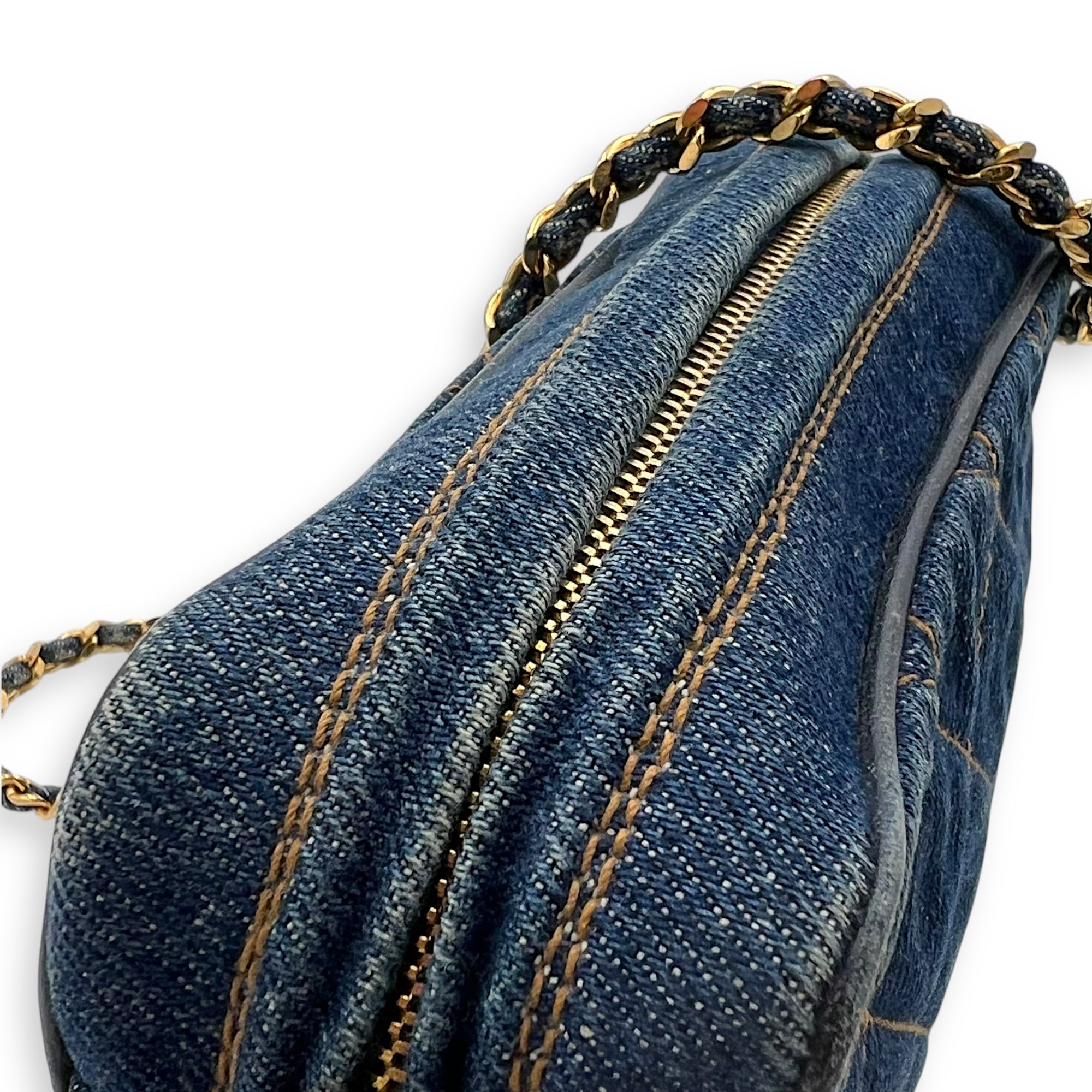 Denim CC Quilted Turnlock Crossbody Bag Blue in Denim, Gold hardware - Image 16