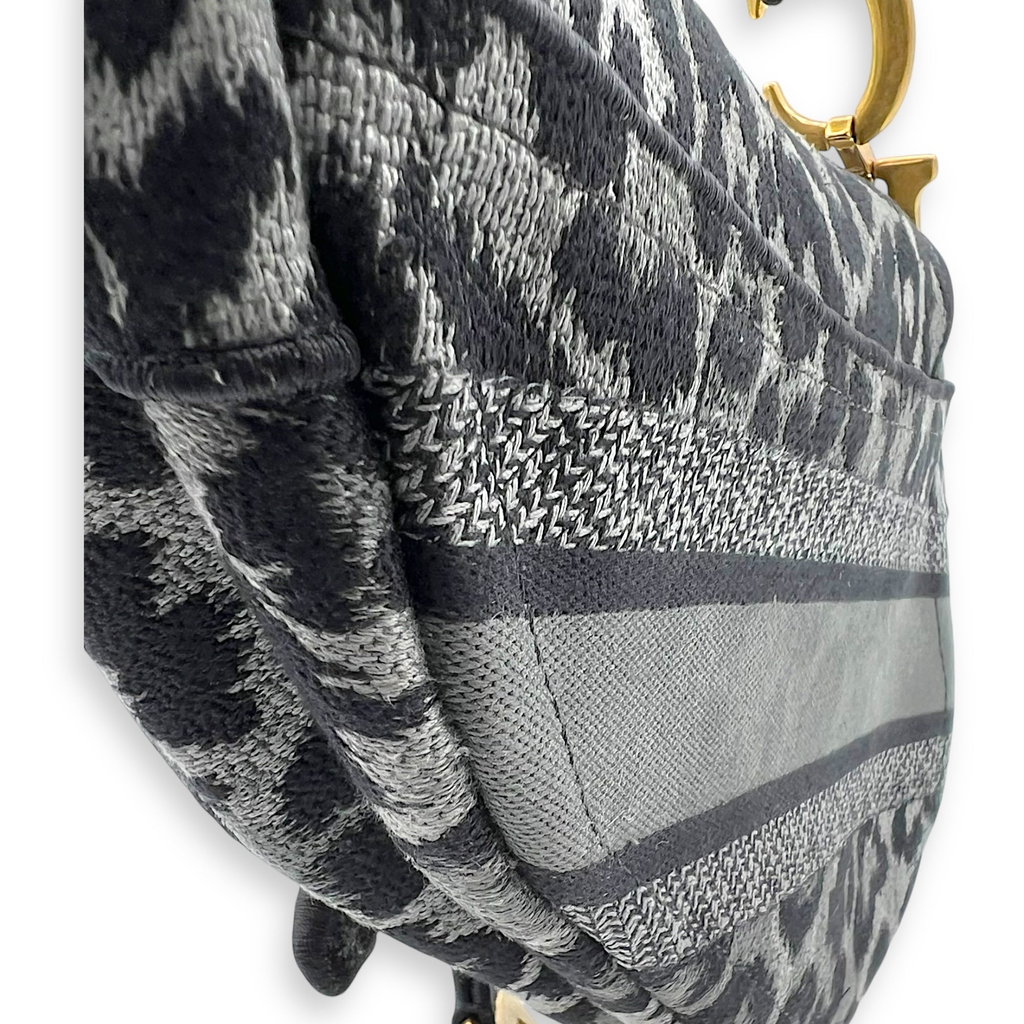 Saddle Grey Shoulder Bag in Jacquard, Gold hardware - Image 16