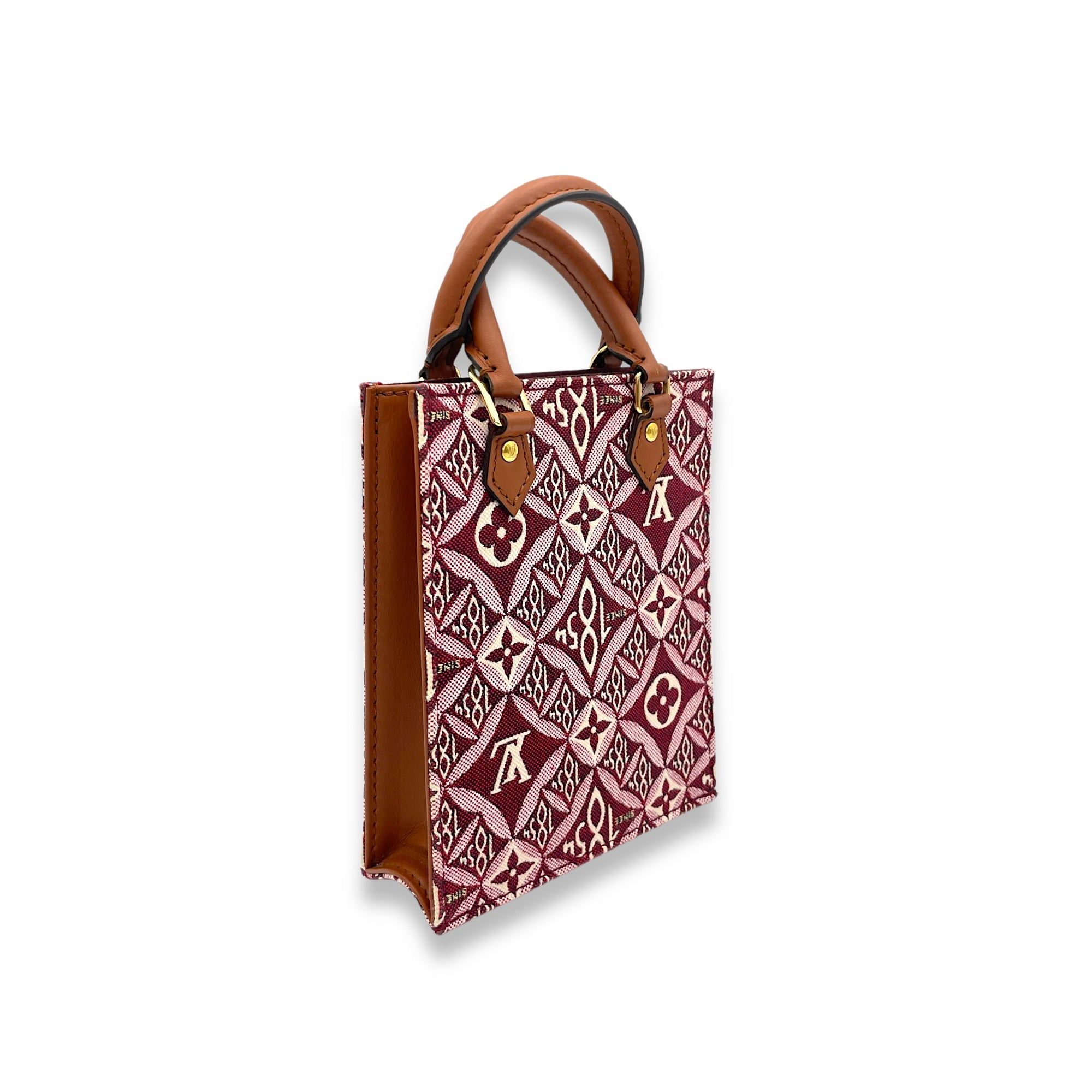 Since 1854 Sac Plat Petite Red Top Handle Bag in Canvas, Gold hardware - Image 5