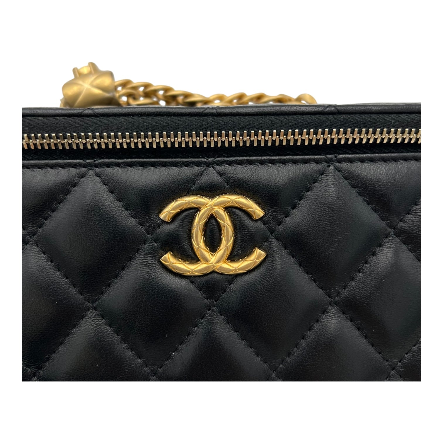 Pearl Crush Vanity Crossbody Bag Black in Lambskin, Gold hardware - Image 9