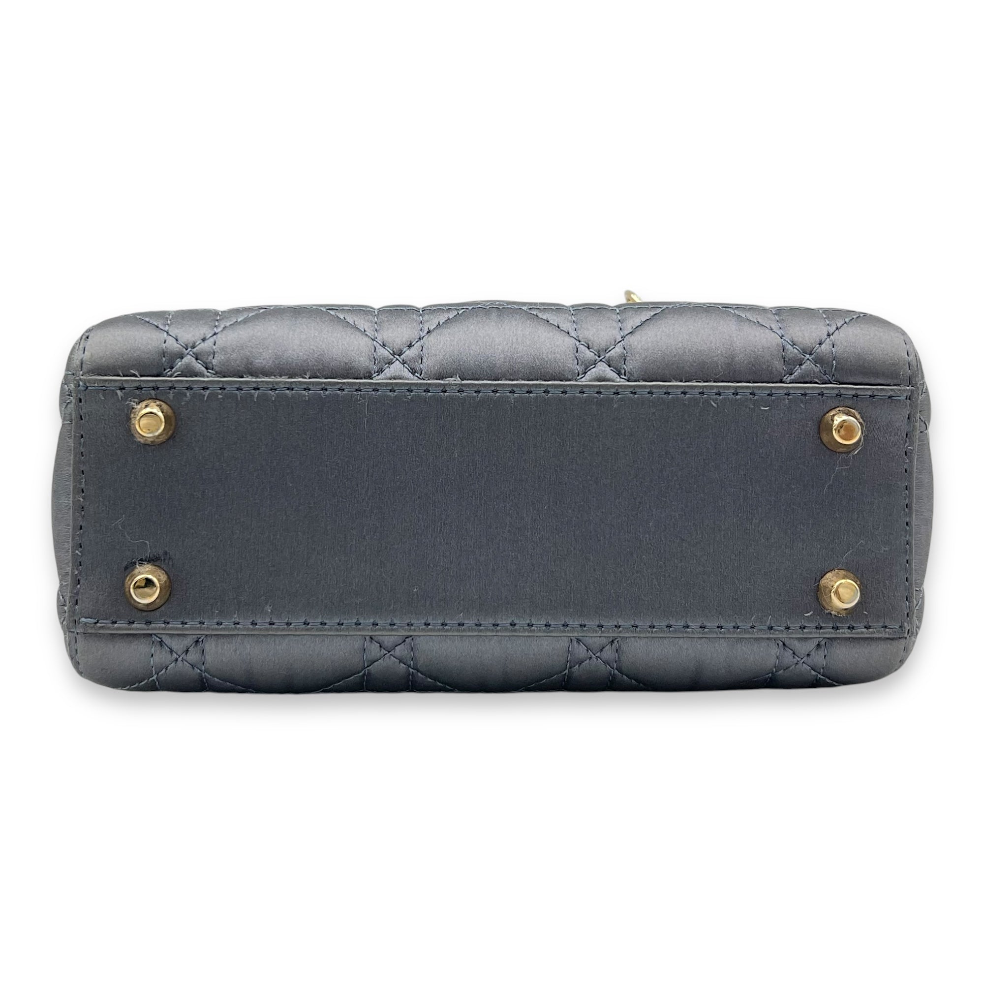 Lady Dior Top Handle Bag Mini Grey in Satin, Gold hardware - Image 6