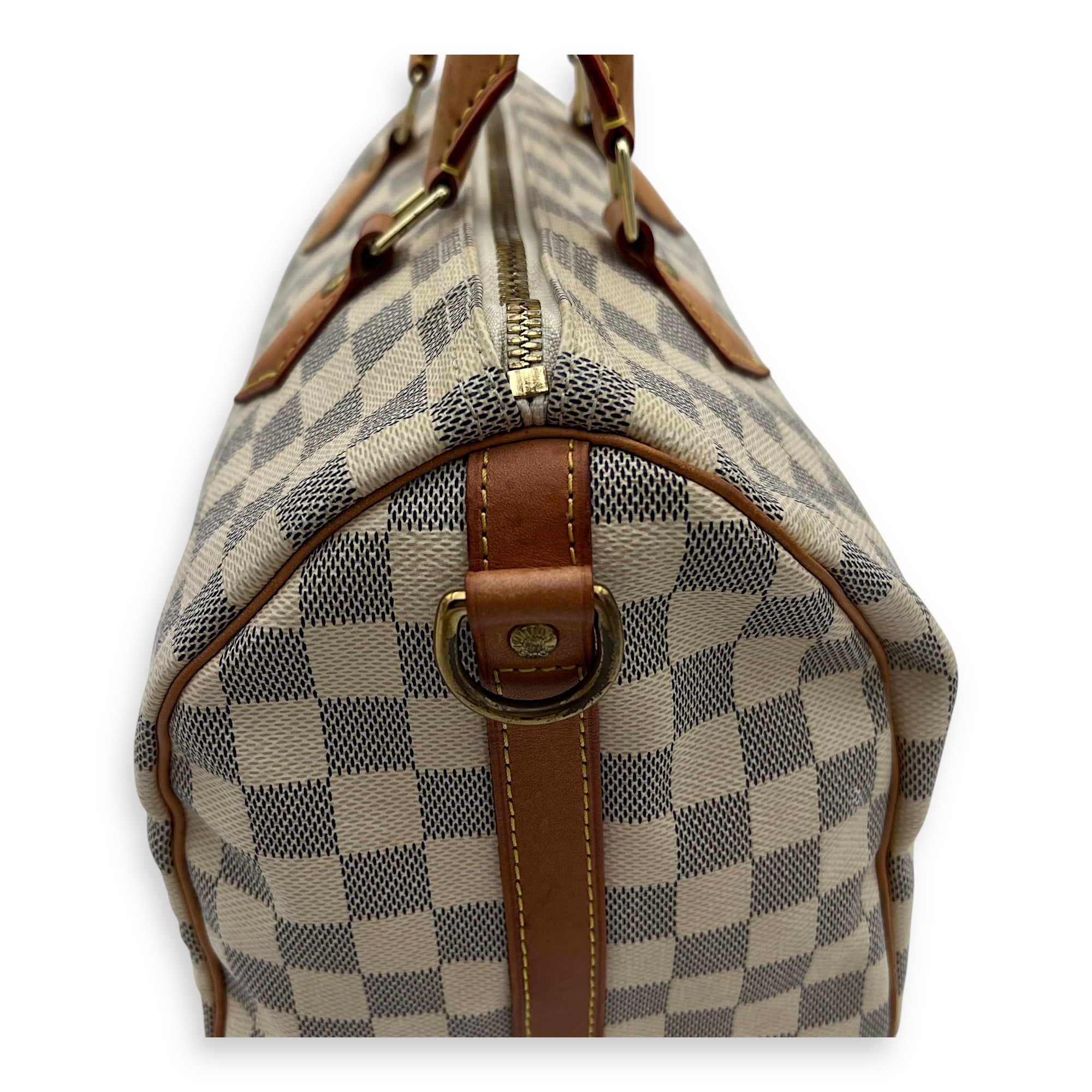 Speedy Bandouliere 30 Damier Azur Top Handle Bag in Coated Canvas, Gold hardware - Image 11