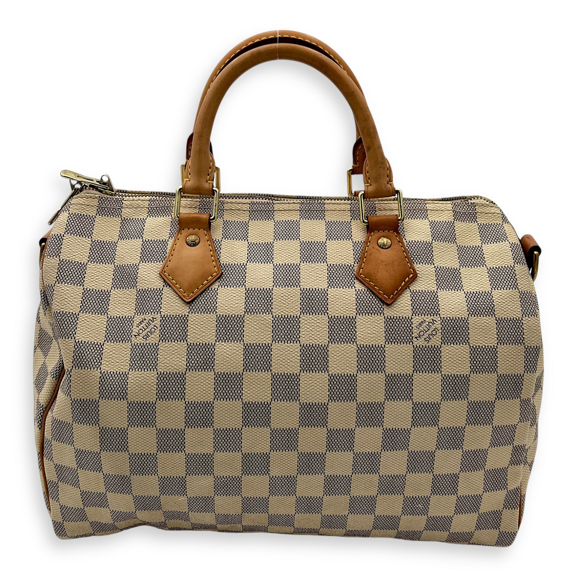 Speedy Bandouliere 30 Damier Azur Top Handle Bag in Coated Canvas, Gold hardware - Image 3