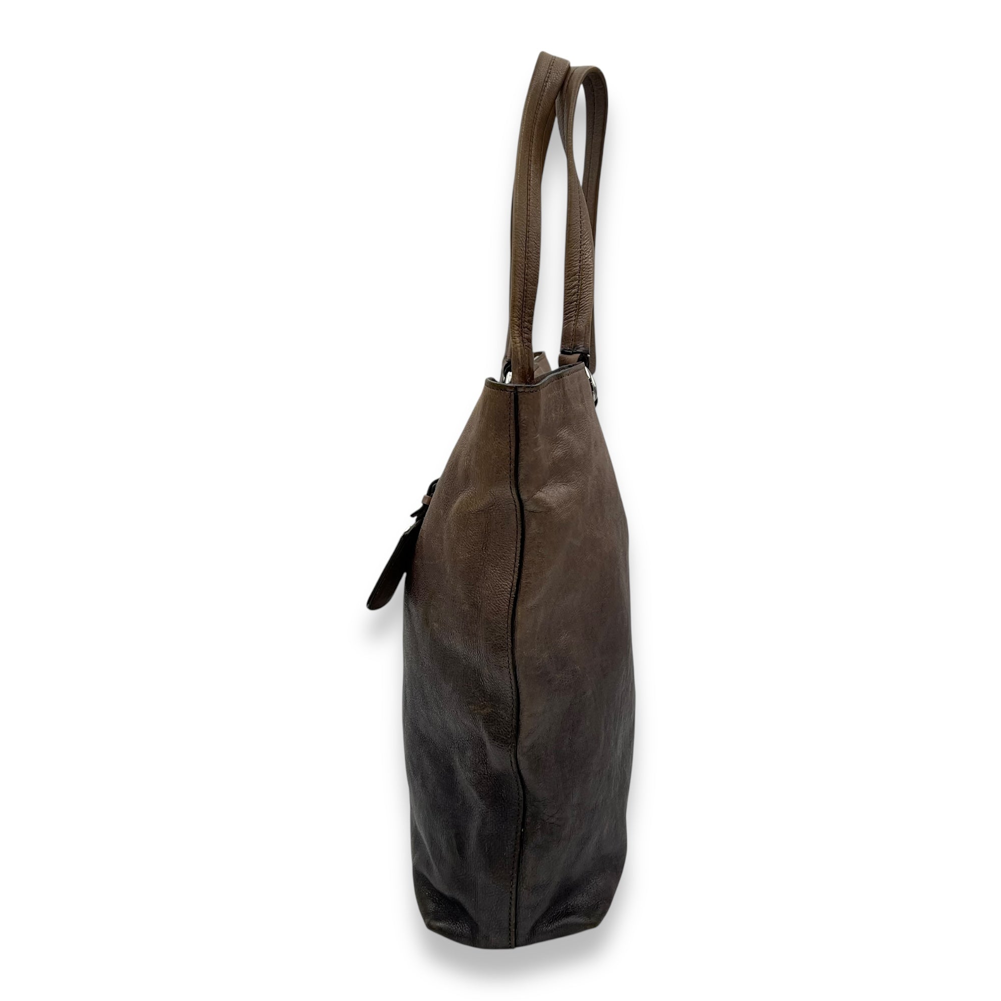 Vitello Shine Brown Tote Bag in Calfskin, Silver hardware - Image 5