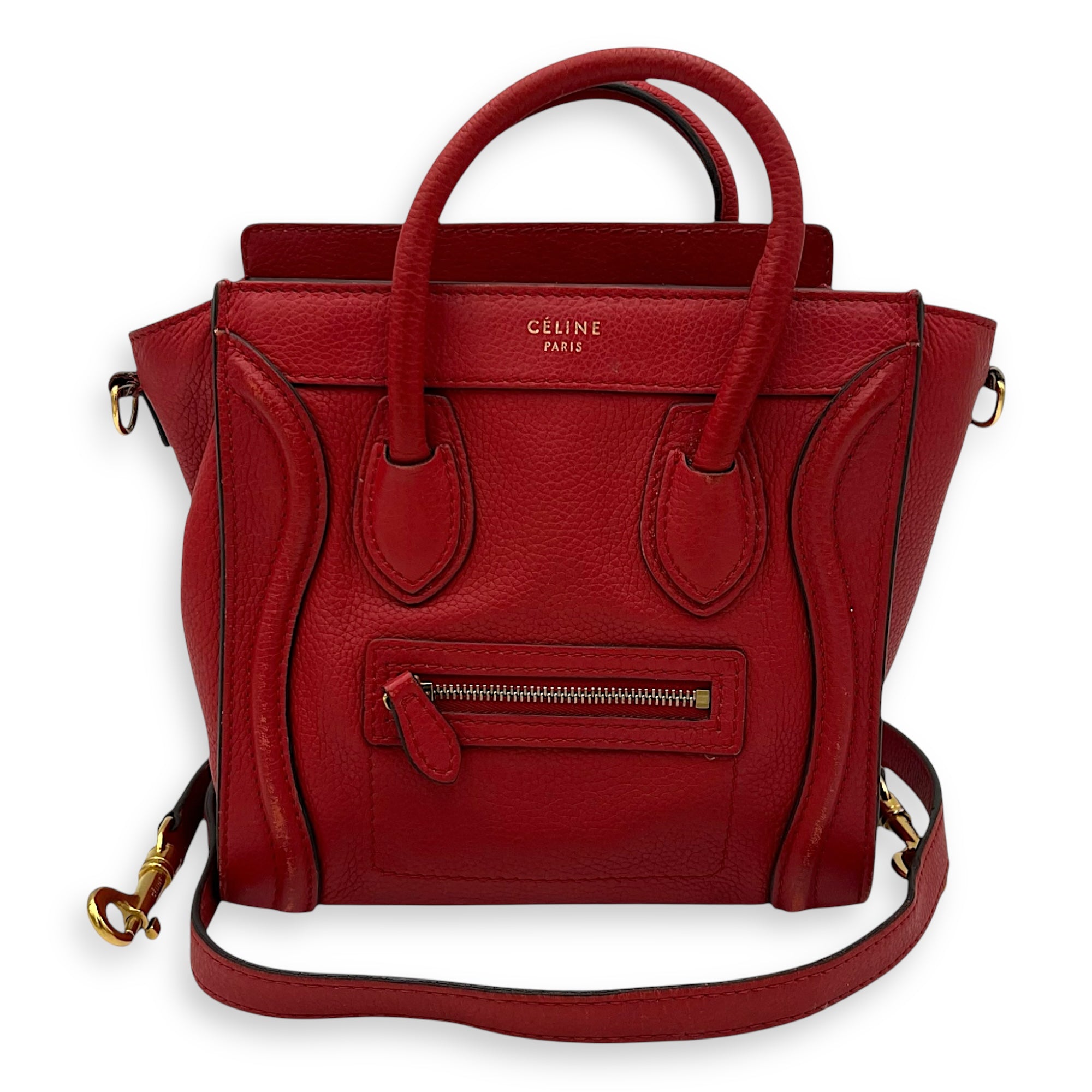 Luggage Nano Red Top Handle Bag in Calfskin, Gold hardware - Image 17