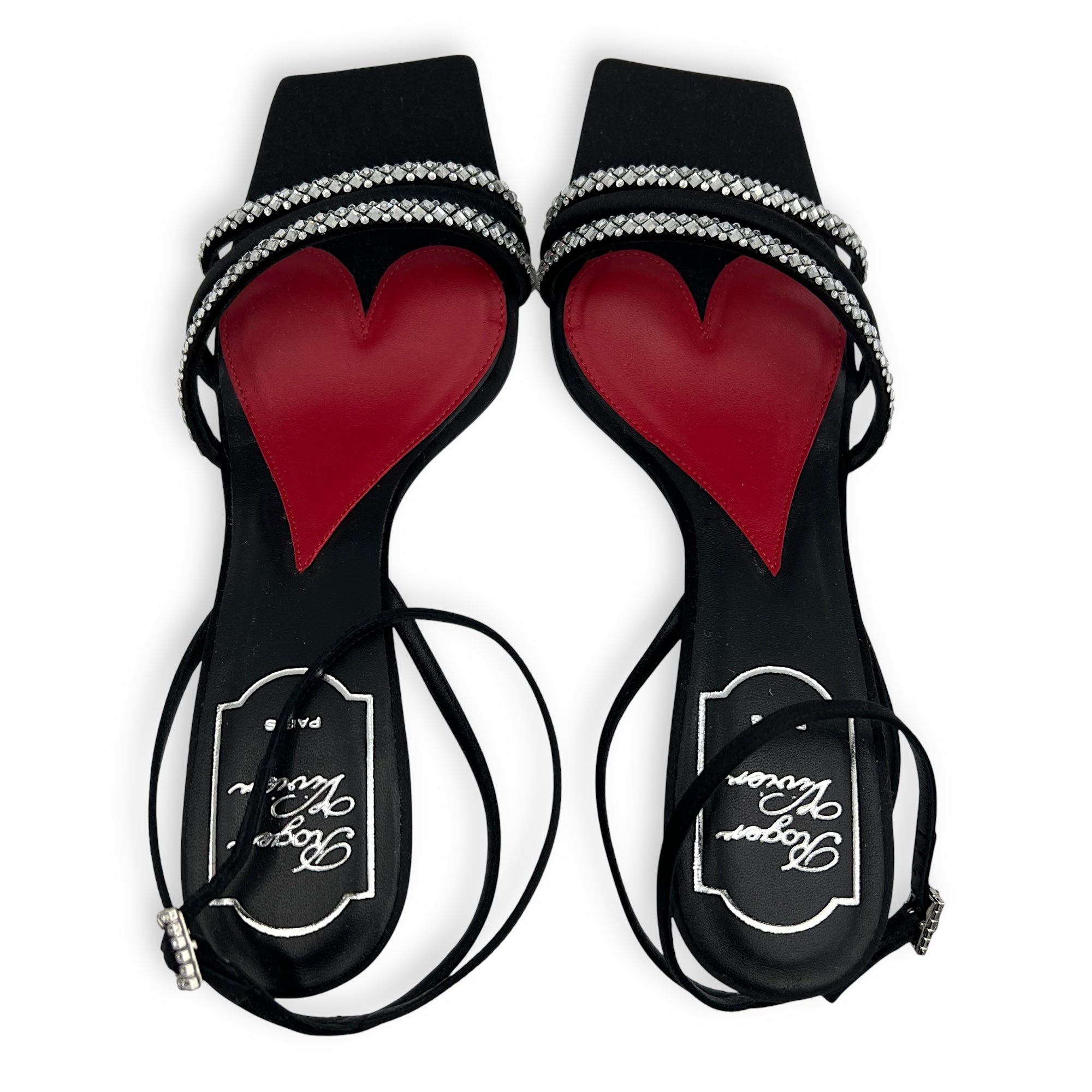 Cube Strass Heel Bling Sandal 75 38 Black Heels in Calfskin, Silver hardware