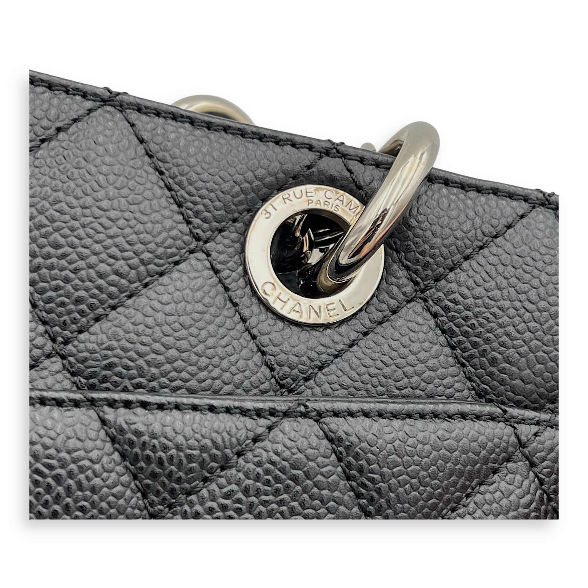 GST Tote Bag Black in Caviar Leather, Silver hardware - Image 10