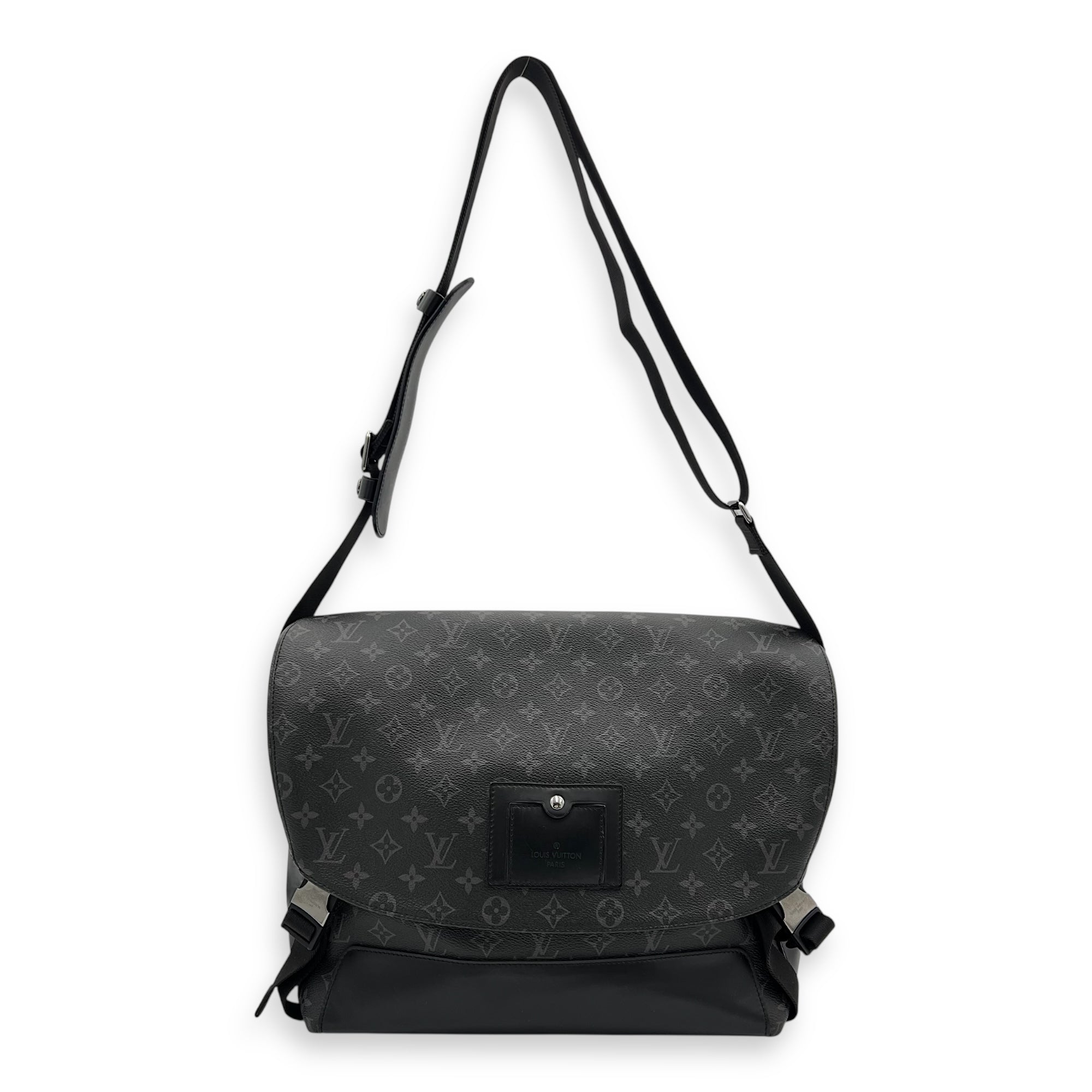 Voyage Defile Homme Automne Hiver MM Black Messenger Bag in Monogram Coated Canvas, Silver hardware - Image 12